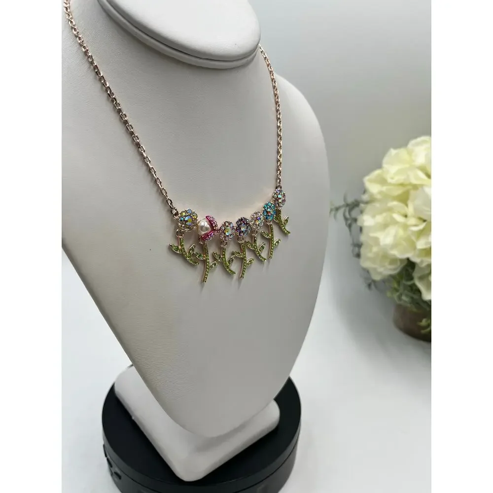Betsey Johnson Rose‎ Gold 20 Six Flower Daisy Pearl Ladybug Rhinestone Necklace